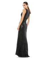 Mac Duggal Women's Ieena V-Neck Sequin Wrap Waist Gown