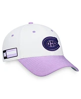 Men's Fanatics White, Purple Montreal Canadiens 2022 Hockey Fights Cancer Authentic Pro Snapback Hat