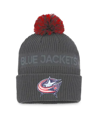 Men's Fanatics Charcoal Columbus Blue Jackets Authentic Pro Home Ice Cuffed Knit Hat with Pom