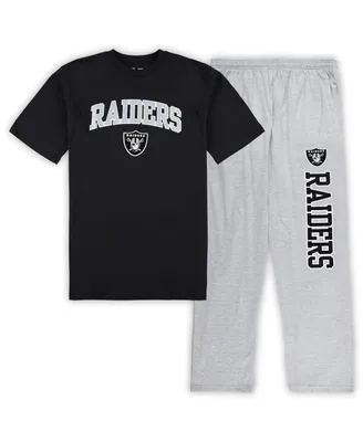 Men's Concepts Sport Black, Heather Gray Las Vegas Raiders Big and Tall T-shirt Pajama Pants Sleep Set