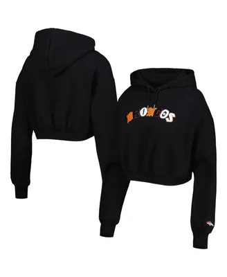 Women's The Wild Collective Black Denver Broncos Cropped Pullover Hoodie
