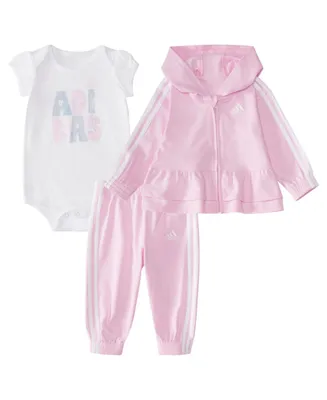 adidas Baby Girls French Terry Jacket, Bodysuit and Pants, 3 Piece Set