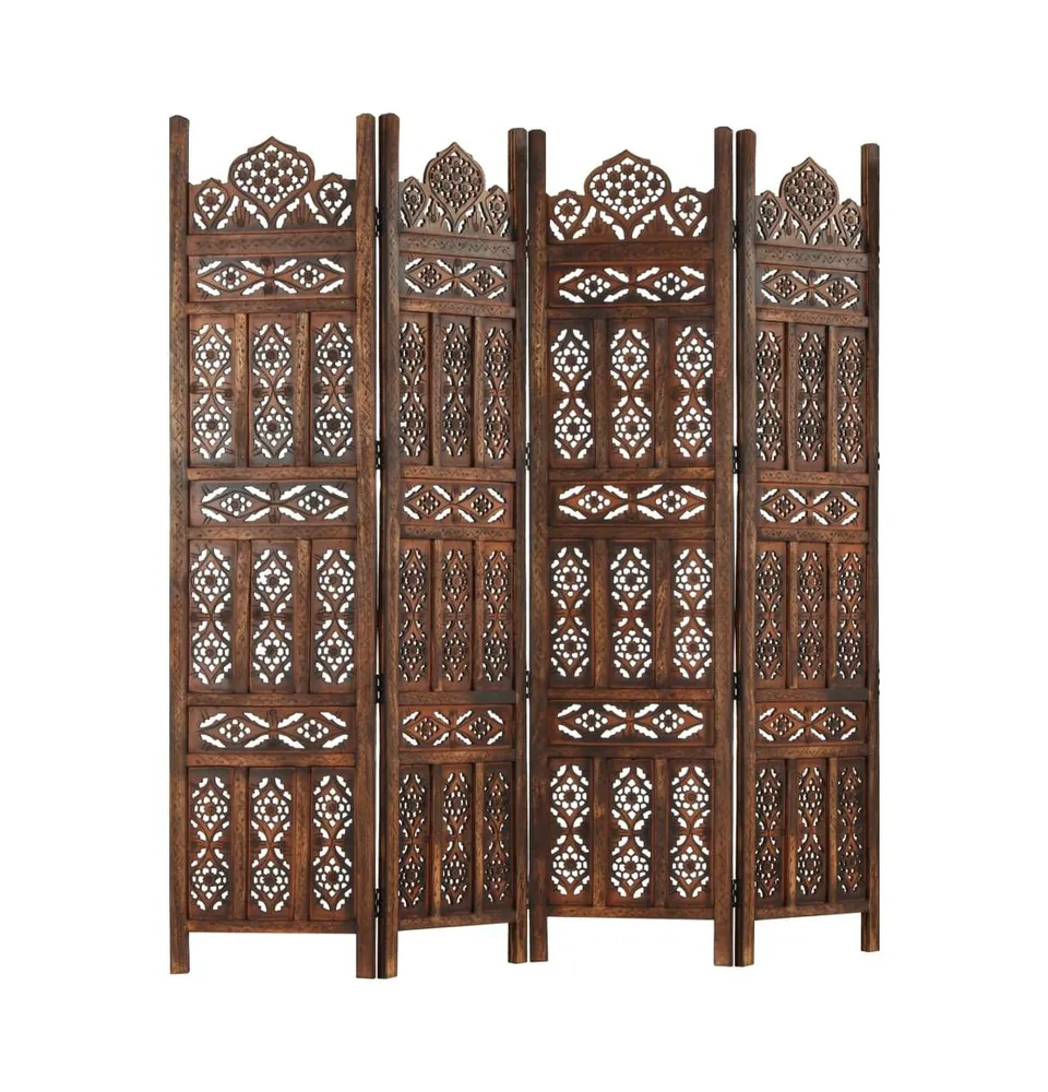 vidaXL Hand carved 4-Panel Room Divider 63"x65" Solid Mango Wood