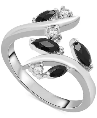Onyx & White Topaz (1/6 ct. t.w.) Marquise Bypass Ring in Sterling Silver