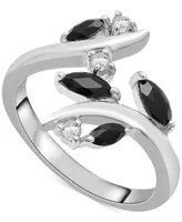 Onyx & White Topaz (1/6 ct. t.w.) Marquise Bypass Ring in Sterling Silver