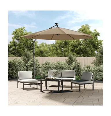 vidaXL Cantilever Umbrella with Led Lights and Steel Pole 118.1" Taupe