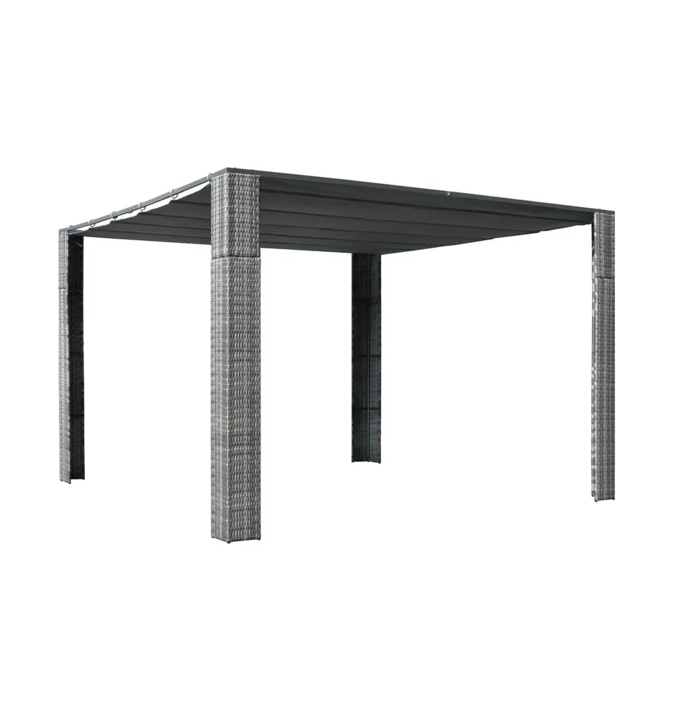 vidaXL Gazebo with Roof Poly Rattan 118.1"x118.1"x78.7" Gray and Anthracite