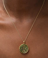 Dyed Jade Double Happiness Inlay Pendant Neckalce in 14k Gold-Plated Sterling Silver, 18" + 2" extender