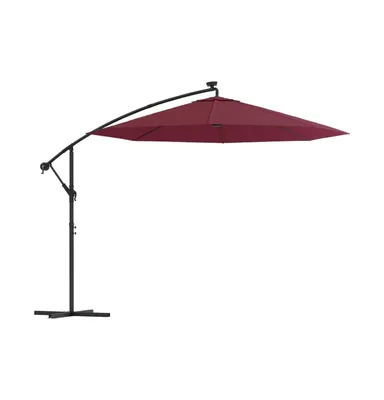 vidaXL Cantilever Umbrella with Led Lights and Steel Pole Wine Red