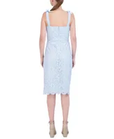 Laundry by Shelli Segal Women's Tie-Sleeve Lace Midi Dress