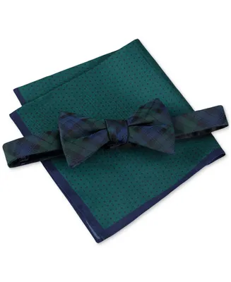 Tommy Hilfiger Men's Holiday Plaid Bow Tie & Polka Dot Pocket Square Set