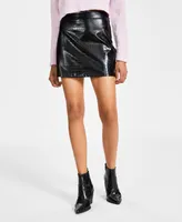 Bar Iii Women's Croc-Embossed Faux-Leather Mini Skirt, Created for Macy's