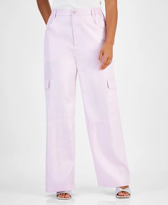 Bar Iii Women's Shine Wide-Leg Cargo Pants, Created for Macy's