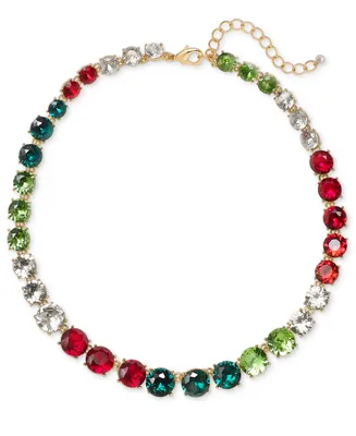 Holiday Lane Gold-Tone Multicolor Crystal All-Around Collar Necklace, 17" + 3" extender, Created for Macy's