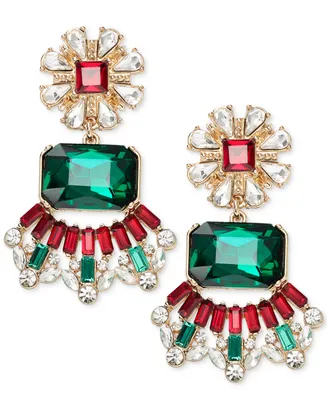 Holiday Lane Gold-Tone Multicolor Mixed Crystal Statement Earrings, Created for Macy's