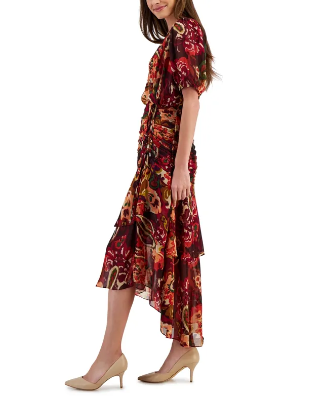 Tahari Asl Women's Printed Ruched Midi Dress