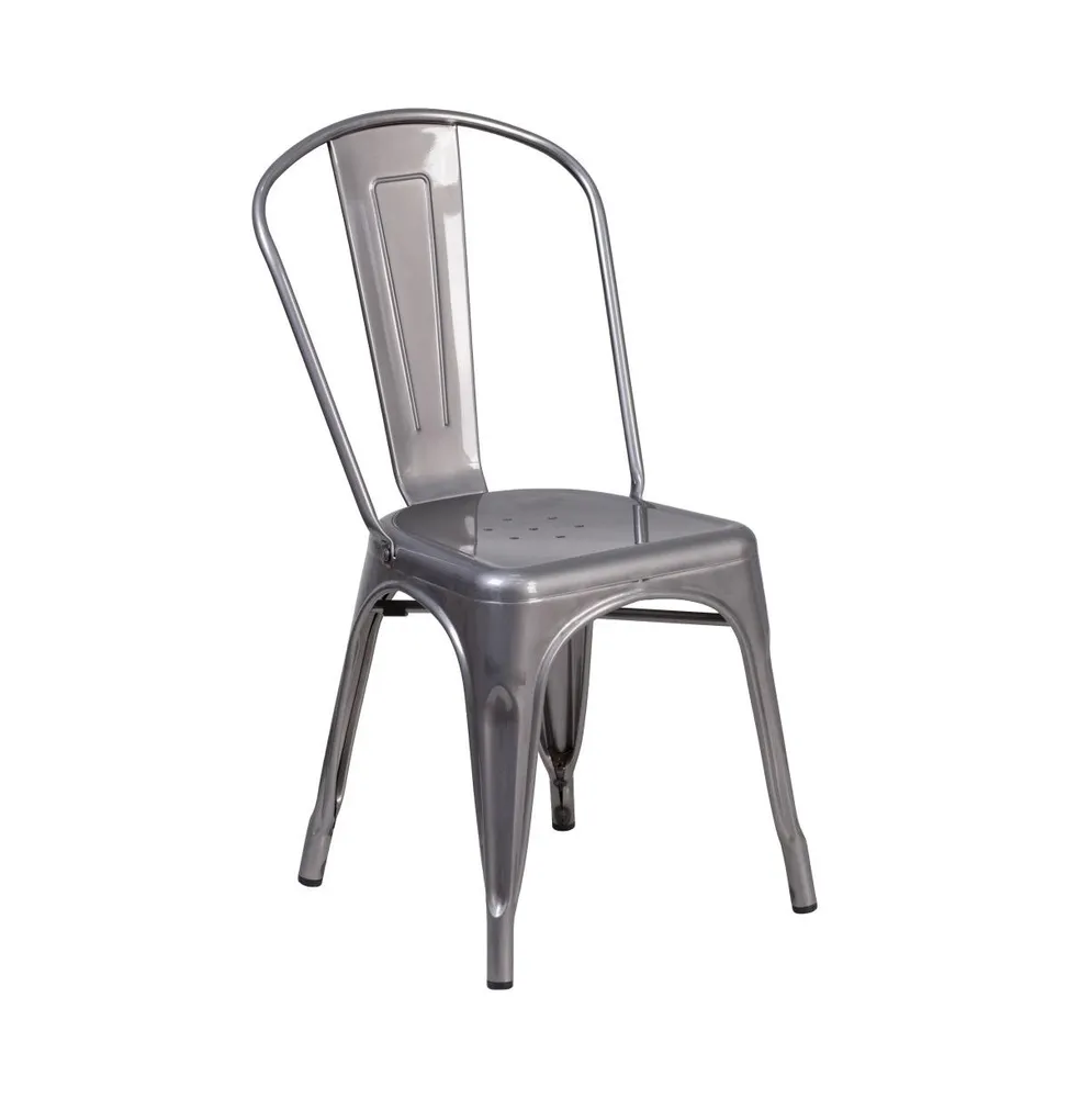 Merrick Lane Powder Coated Metal Stacking Dining Chair With Clear Coat Finish And Plastic Floor Glides For Indoor Use