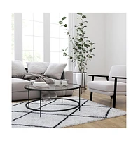 Merrick Lane Newbury Round Glass Coffee Table Set - 3 Piece Glass Table Set With Metal And Vertical Legs