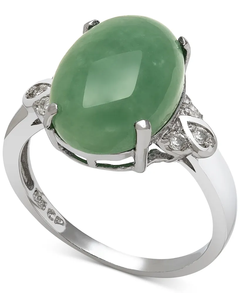 Dyed Jade (10mm) and Diamond (1/10 ct. t.w.) Ring in Sterling Silver