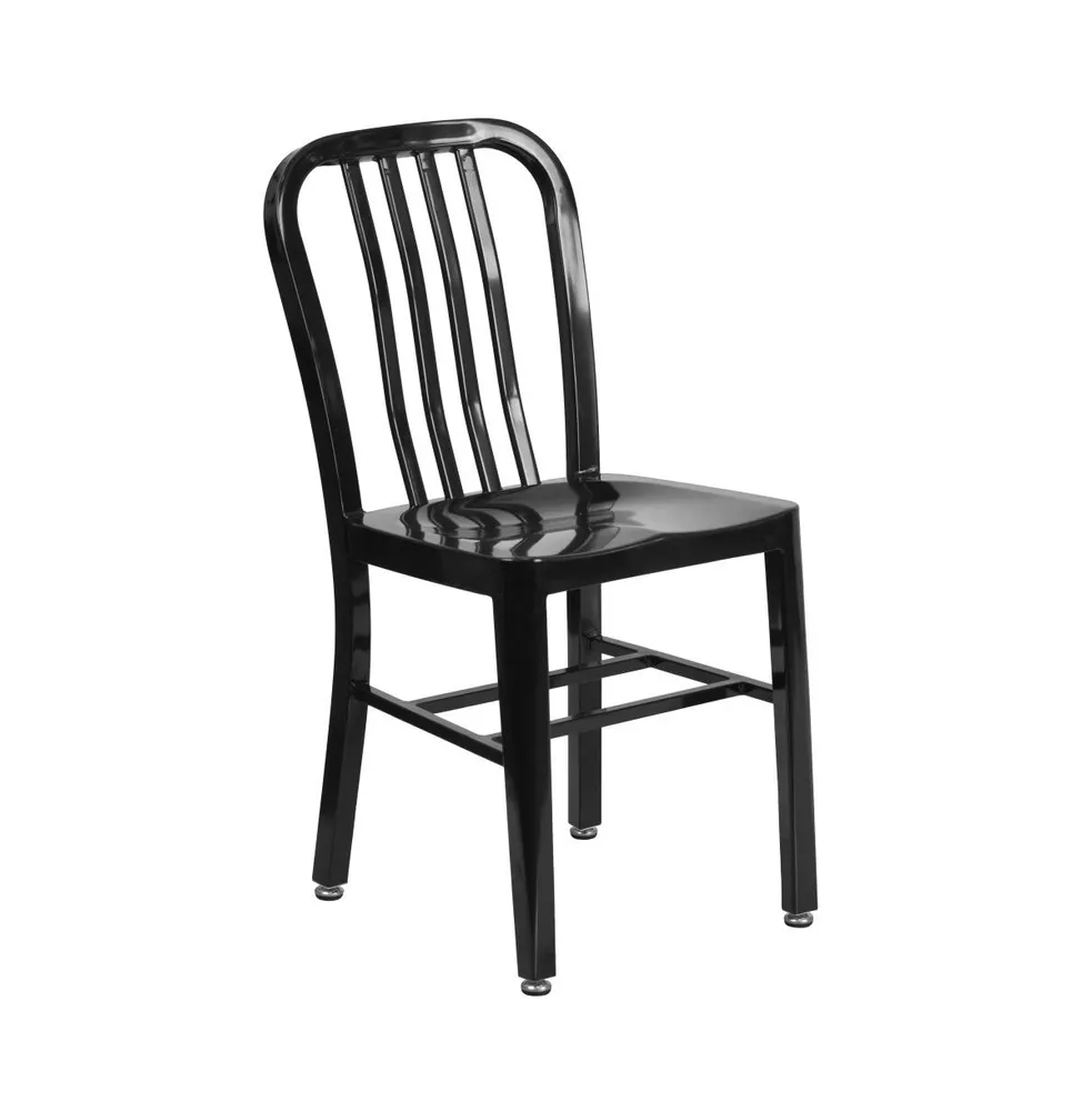 Merrick Lane Santorini 18 Inch Galvanized Steel Indoor/Outdoor Dining Chair With Slatted Back And Powder Coated Finish