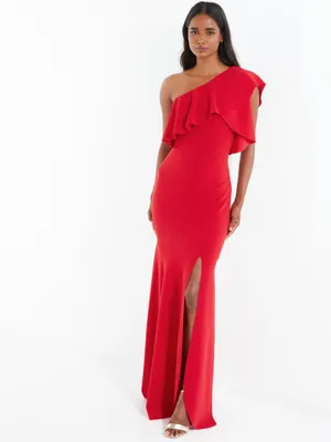 Women's Maxi Dress With One Shoulder And Slit Detail