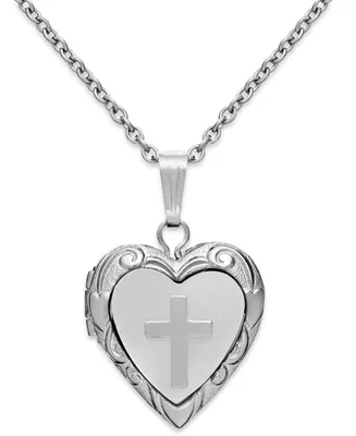 Children's Mother of Pearl Cross and Heart Locket in Sterling Silver (1/5 ct. t.w.)