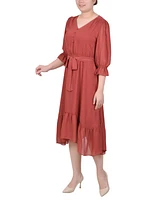 Ny Collection Petite 3/4 Sleeve V-neck Flounced Dress