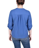 Ny Collection Petite Long Tab-Sleeve Blouse with Pockets