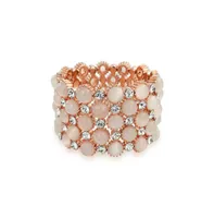 Bling Jewelry Holiday Fashion Wide Cuff Pink Rose Gold Plated Pink Cats Eye Crystal Statement Stretch Bracelet For Women Prom