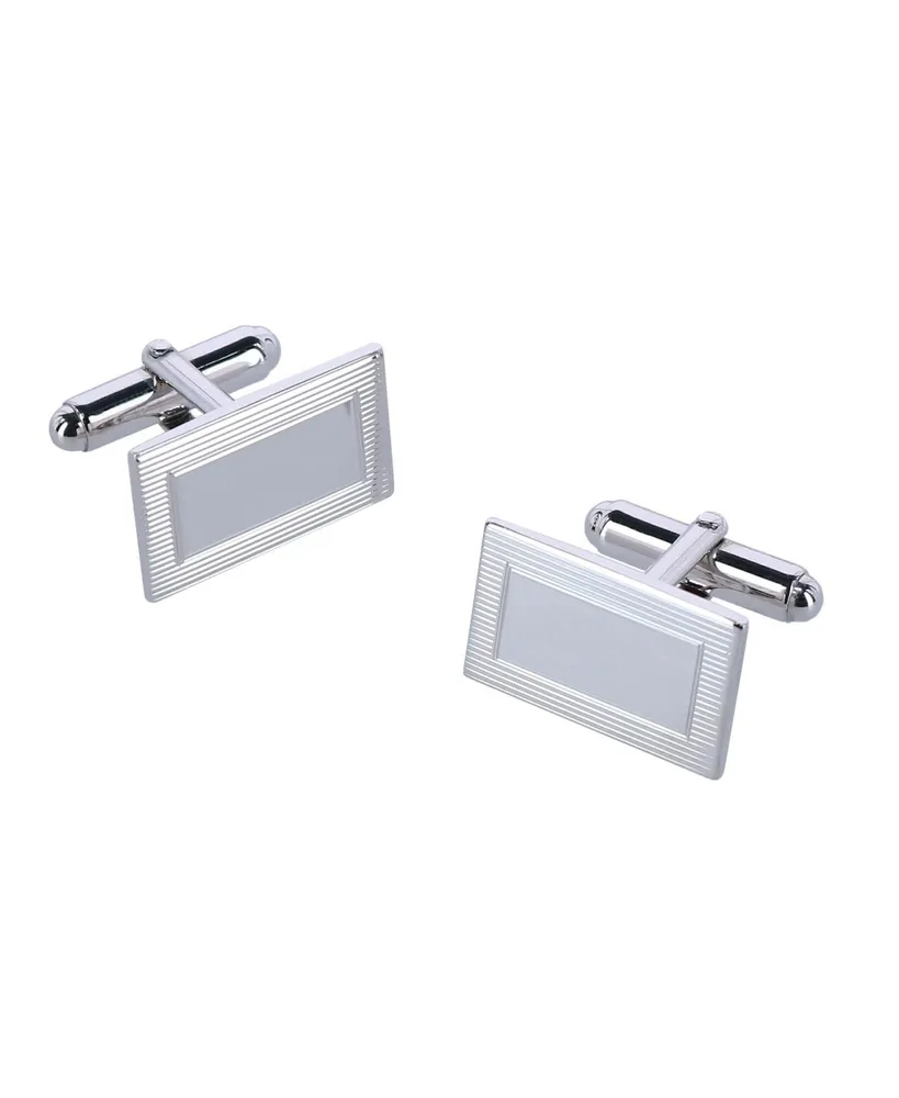 Trafalgar Sterling Silver Rectangle Engine Turned Cufflinks