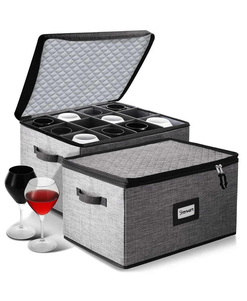 StorageBUd 2 Piece Hard Shell Stemware Storage Case for Wine Glasses - Holds 24 Glasses Total