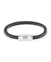 Calvin Klein Men's Stainless Steel Black Braided Leather Bracelet