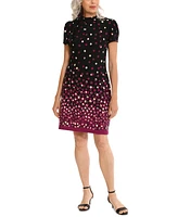 London Times Women's Dot-Print Tie-Neck Dress