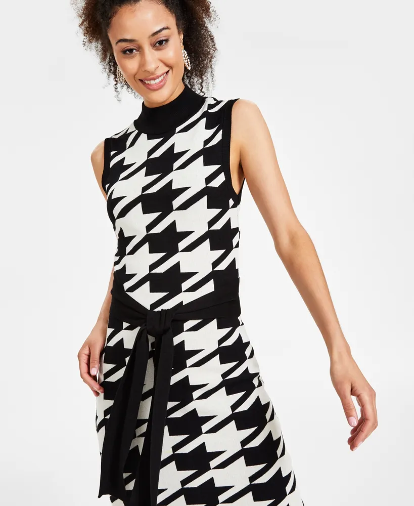 I.n.c. International Concepts Women's Houndstooth Sleeveless Mock Neck Sweater Dress, Created for Macy's