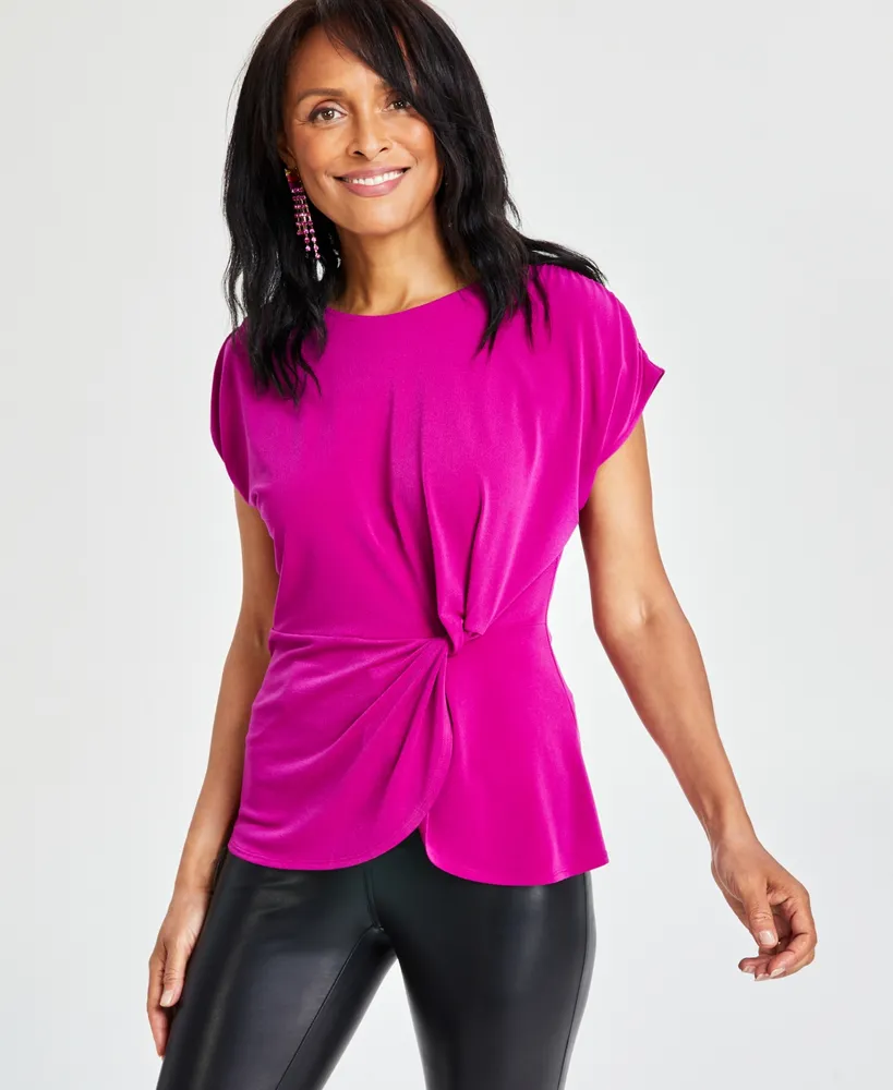 I.n.c. International Concepts Women's Short Sleeve Twist-Front Top, Created for Macy's