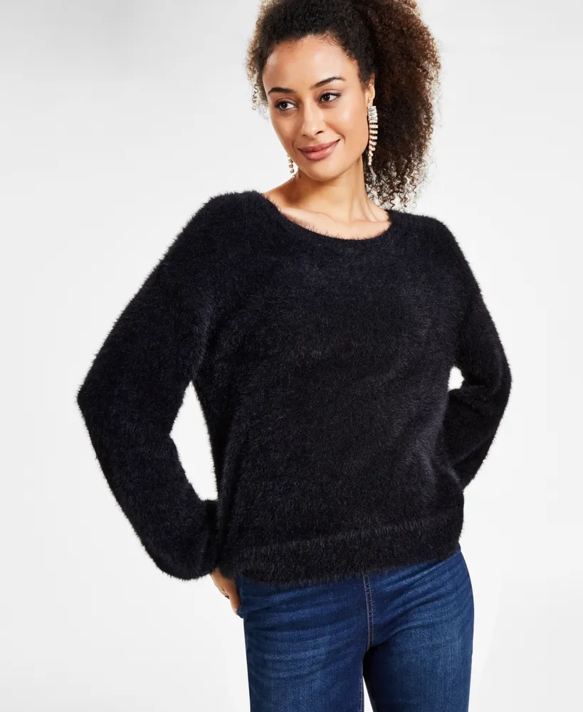 I.n.c. International Concepts Women's Eyelash-Knit Fuzzy Sweater, Created  for Macy's