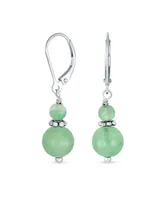 Bling Jewelry Green Natural Aventurine Bali Milgrain Edged Beaded Rondel Separator Double Ball Round Drop Dangle Earrings Sterling Silver Lever back