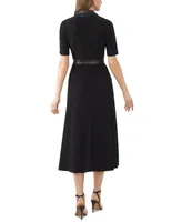 Msk Petite Faux-Leather-Trim Belted Midi Dress