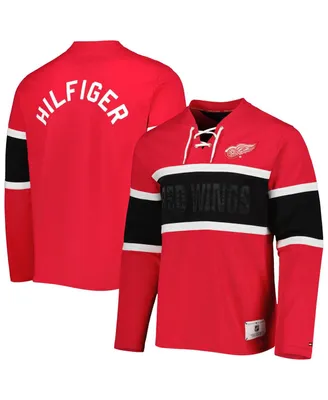 Men's Tommy Hilfiger Red Detroit Wings Walter Lace-Up Long Sleeve Top
