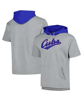 Men's Mitchell & Ness Heather Gray Chicago Cubs Postgame Short Sleeve Pullover Hoodie