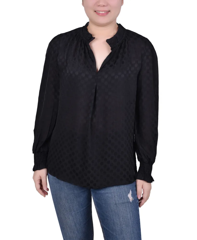 Ny Collection Women's Long Sleeve Smocked Cuff Blouse