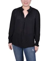 Ny Collection Women's Long Sleeve Smocked Cuff Blouse