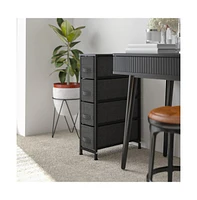 4 Drawer Vertical Slim Storage Dresser-Wood Top & Fabric Pull Drawers