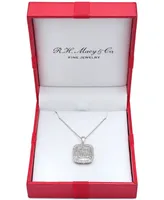 Wrapped in Love Diamond Round & Baguette Square Halo Cluster Pendant Necklace (1 ct. t.w.) in 14k White Gold, 16" + 2" extender, Created for Macy's