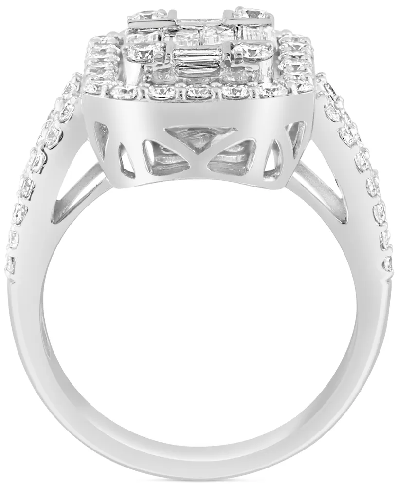 Effy Diamond Emerald Shaped Halo Cluster Engagement Ring (1-7/8 ct. t.w.) in 14k White Gold