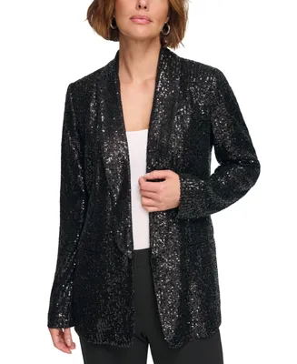 Dkny Petite Sequin-Covered Open-Front Blazer, Created for Macy's