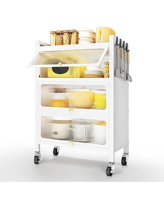 Mega Casa 3 Door Accent Cabinet, 4 Tier Kitchen Organizer Shelf, White
