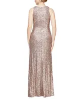 Alex Evenings Women's Sequined Ruched-Waist Ruffled Gown