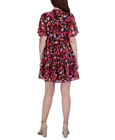 BCBGeneration Women's Printed Flutter-Sleeve Tie-Neck Shift Dress