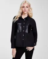Dkny Jeans Women's Faux-Leather-Pocket High-Low Shirt